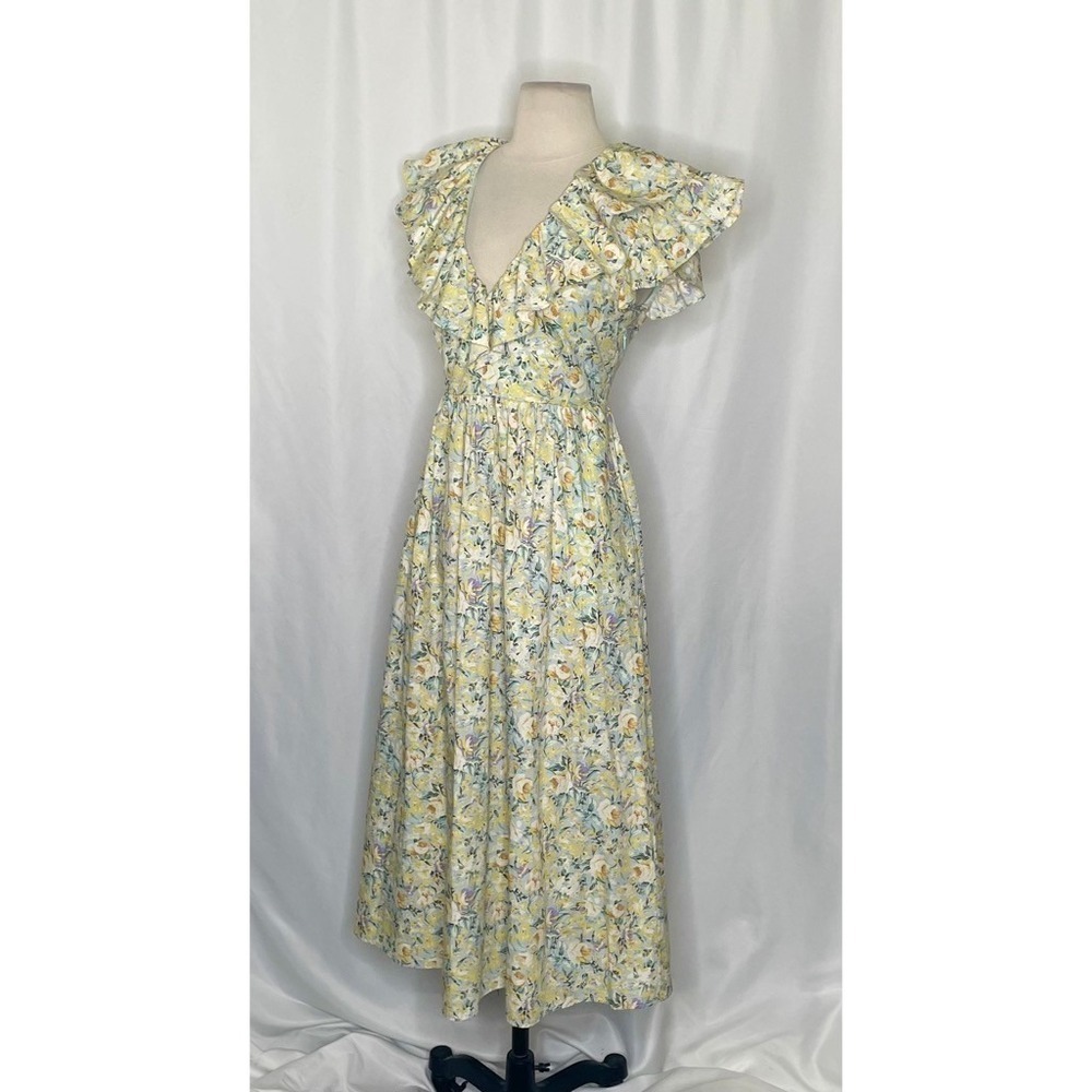 O.P.T. Kate Floral Ruffled Midi Dress One Pretty Time Pockets Ruffles Small - Picture 8 of 16